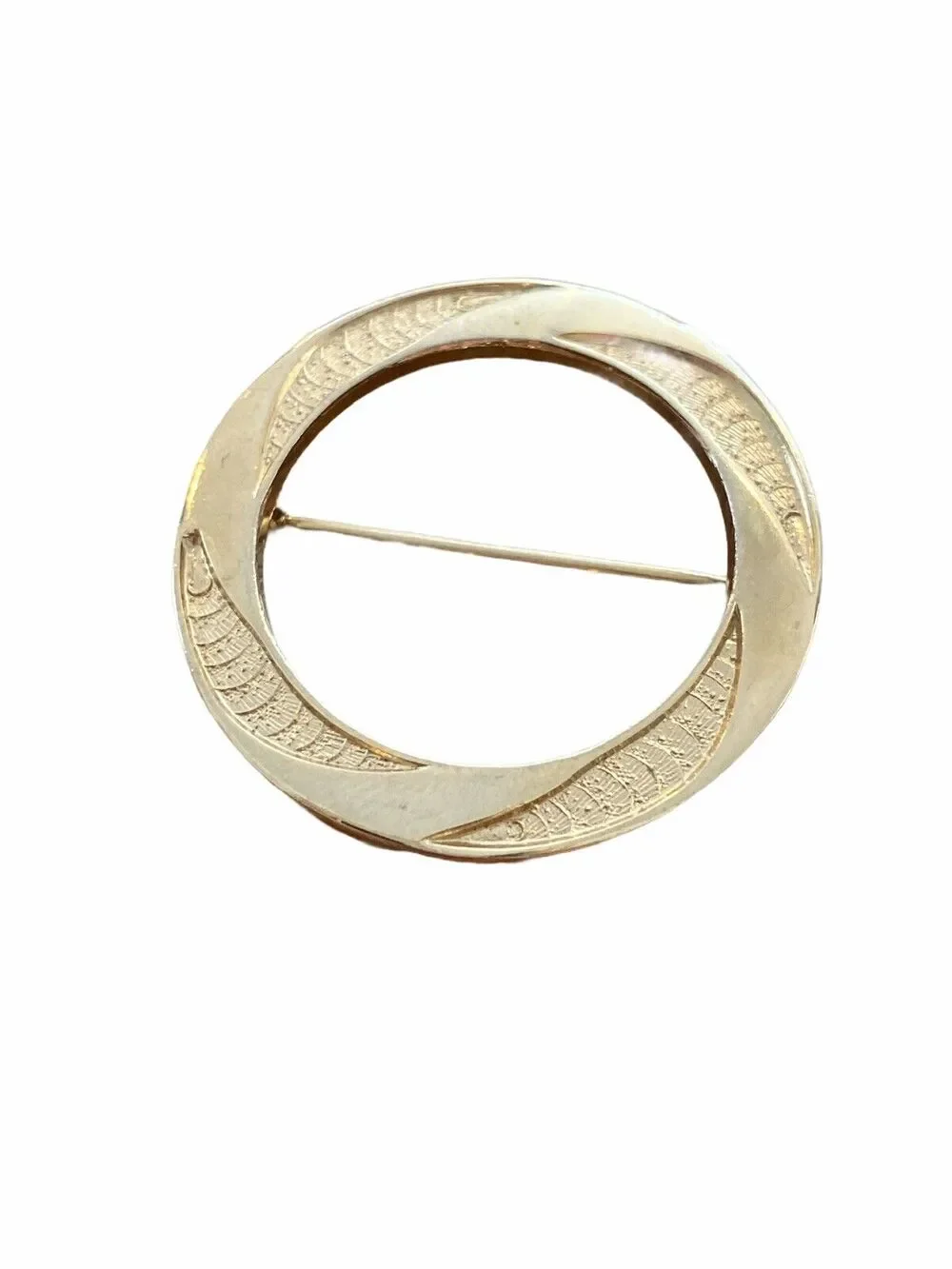 Vintage Brooch Goldtone Round Etched Traditional Style